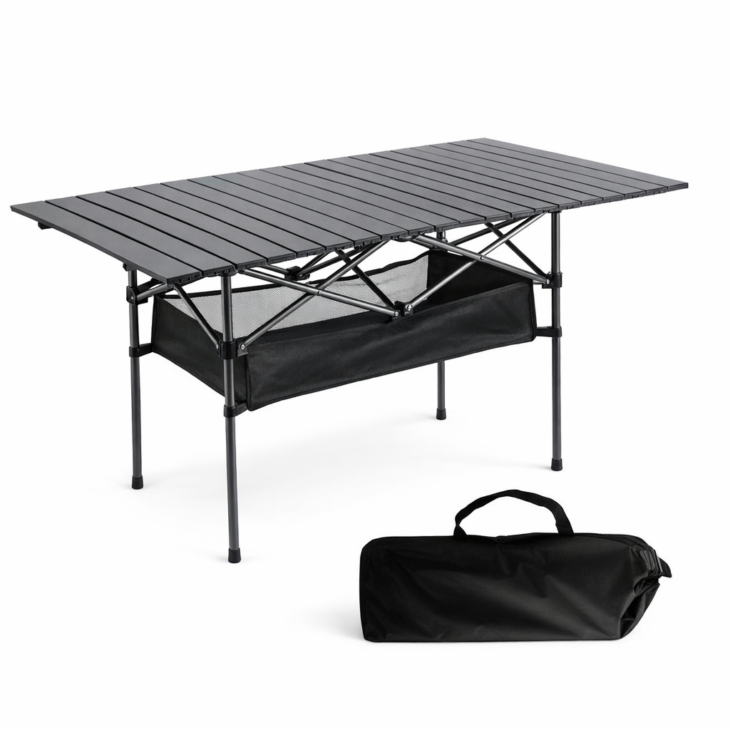 Black Portable Folding Egg Roll Camping Table for 6-8 People