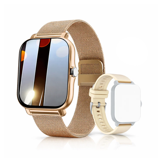 Steel Bracelet With Silicone Strap Gold Smart Fitness Watch with Large Display