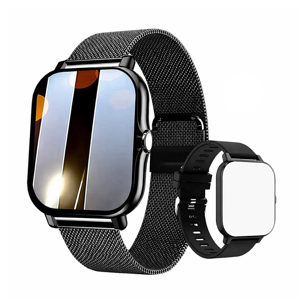 Steel Bracelet With Silicone Strap Black Smart Fitness Watch with Large Display
