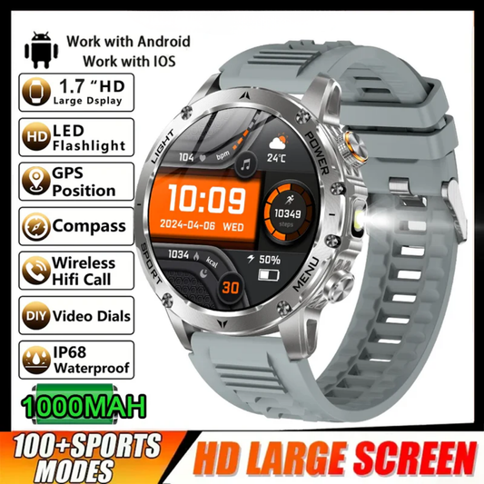 Military Smart Watch with Waterproof Flashlight