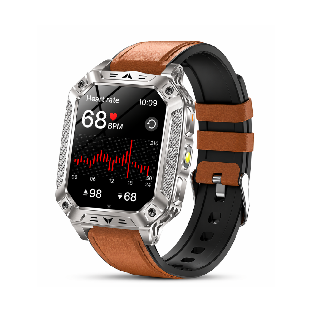 Military Smart Watch with 1400mAh Bluetooth Call (Brown Leather)