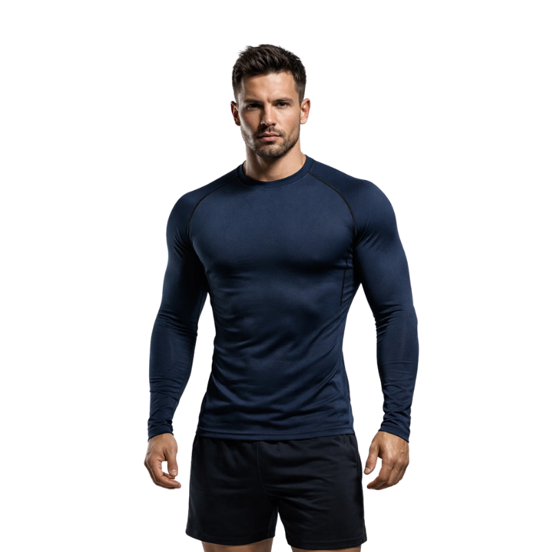Top Long Compression Dark Blue Sleeve Quick Dry for Men (Large)