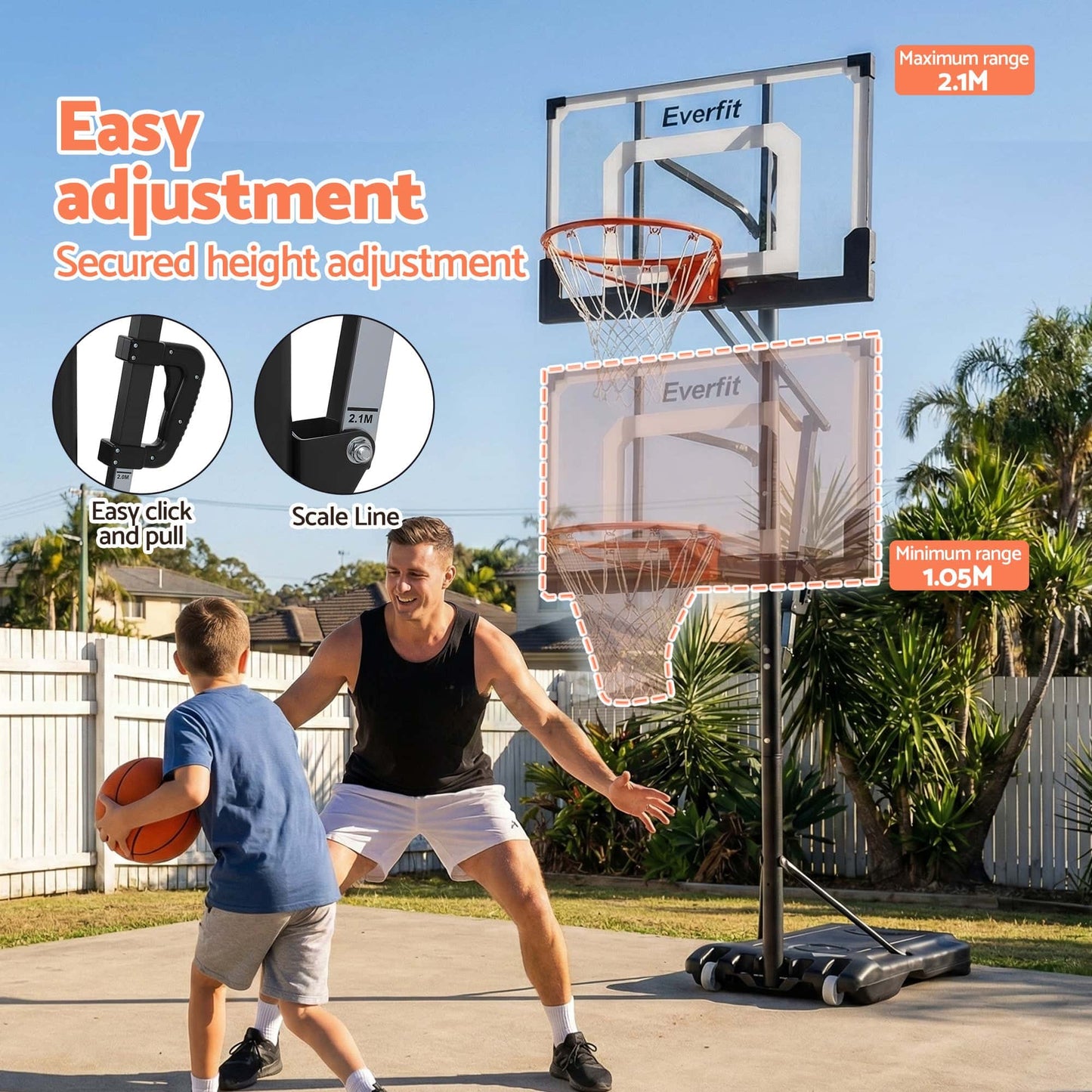 Best Everfit Portable Basketball Hoop Adjustable Pool Goal System Backyard 105M-21M | Buy Online at Furniture Things Aus