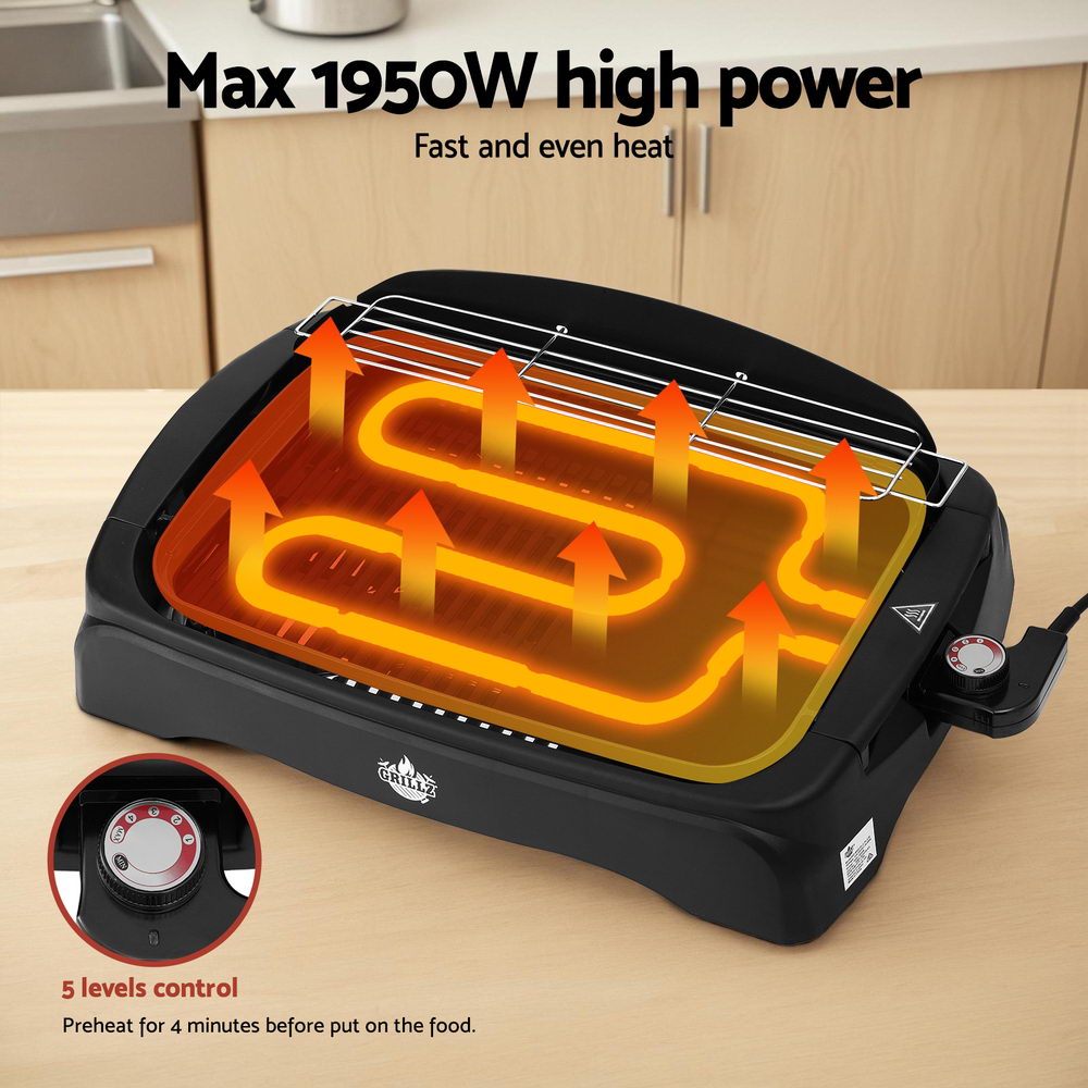 1950W Electric BBQ Grill Non-stick Plate for Indoor Outdoor