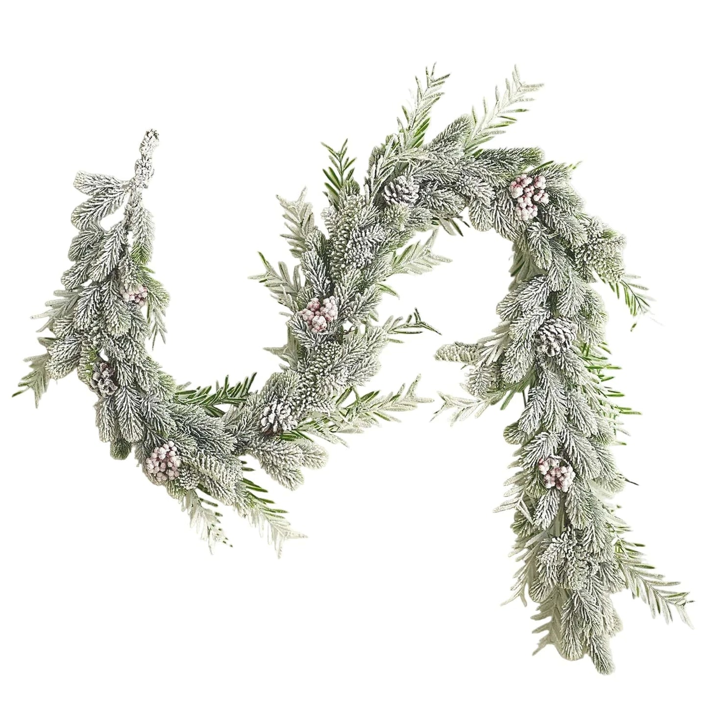 Decorative wreath with greenery and small pink flowers on a light background
