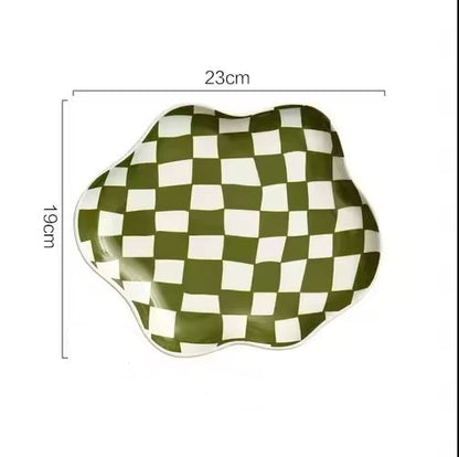 Ceramic Plate Nordic Chessboard Black White Tray
