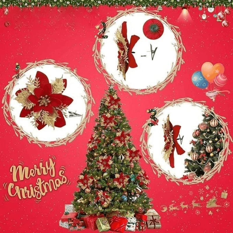 Best Christmas Flower Ornaments with Glitter Silk 22pcs | Buy Online at Furniture Things Australia