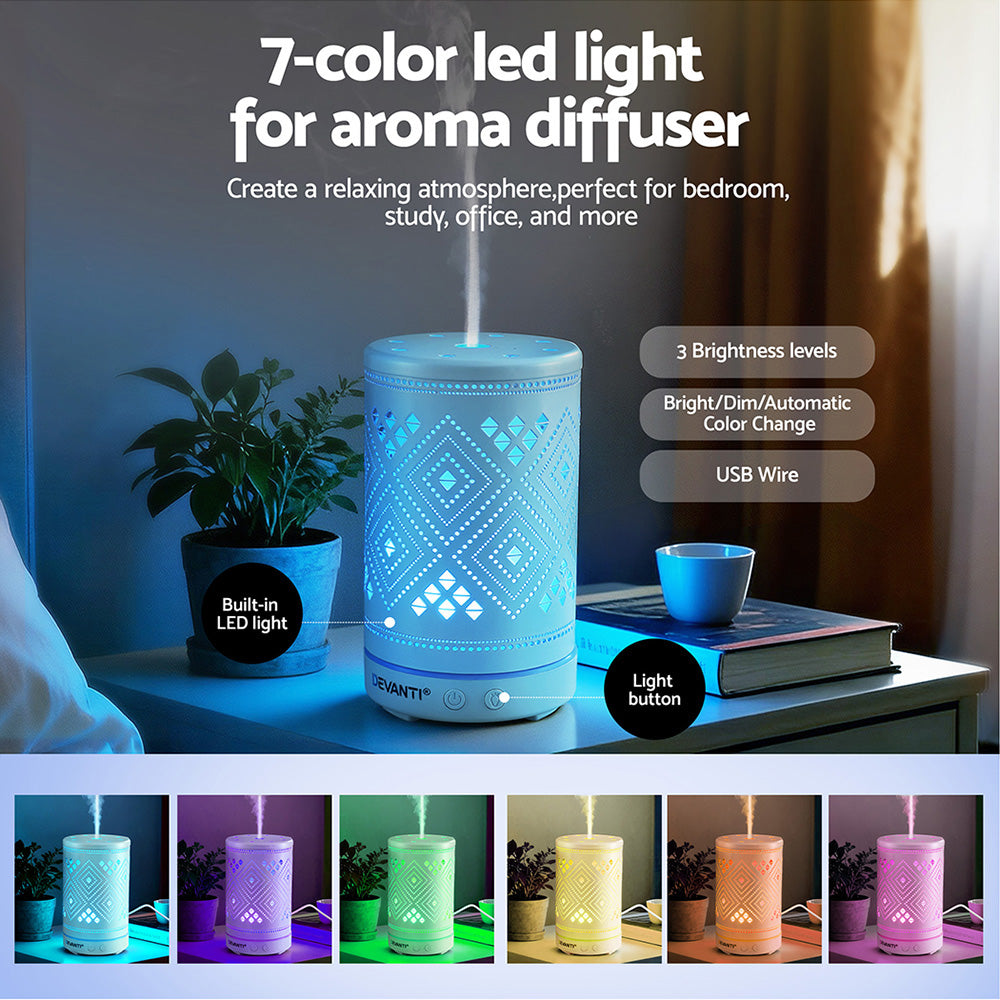 Ultrasonic Aroma Diffuser 100ml LED Lights Iron Humidifier