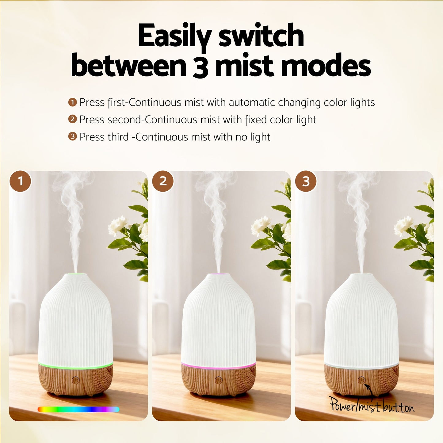 Ultrasonic Aroma Diffuser Aromatherapy 100ml LED Lights