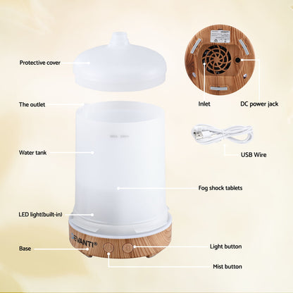Ultrasonic Aroma Diffuser Aromatherapy 200ml LED Lights