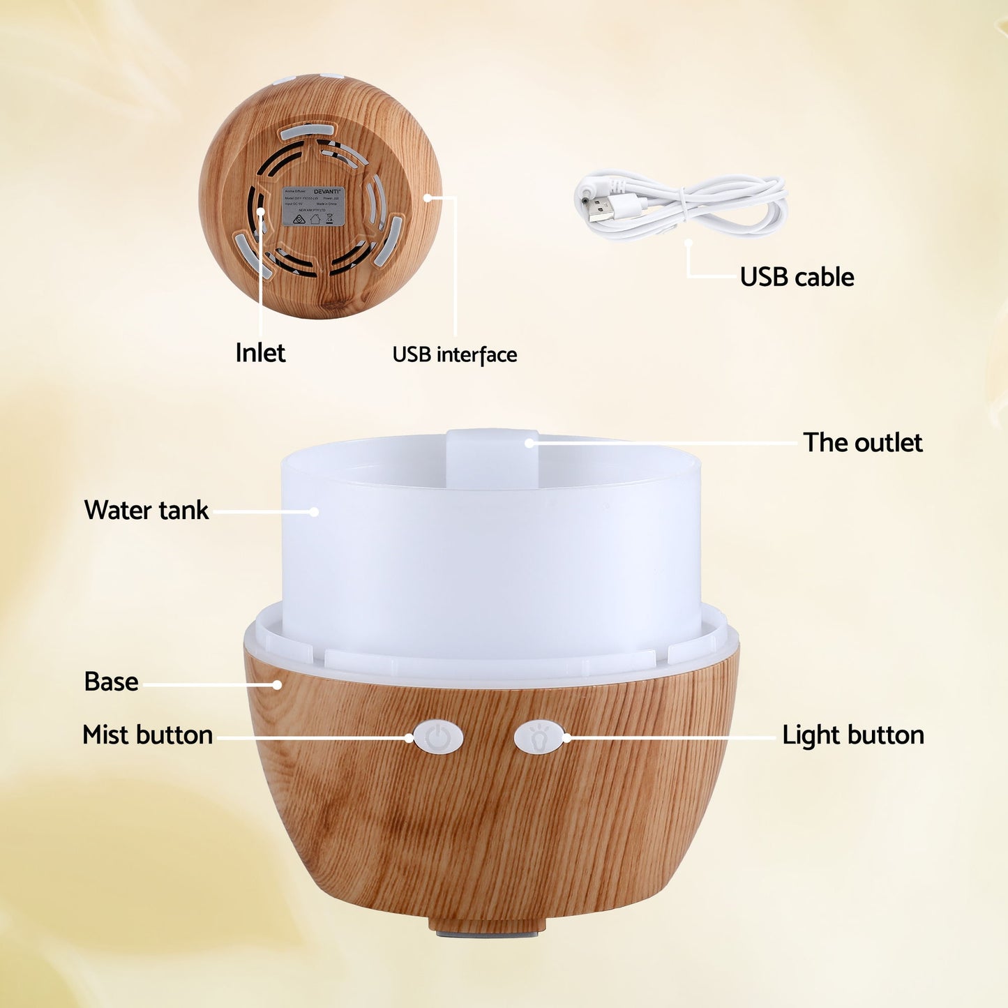 Ultrasonic Aroma Diffuser Aromatherapy 130ml LED Lights