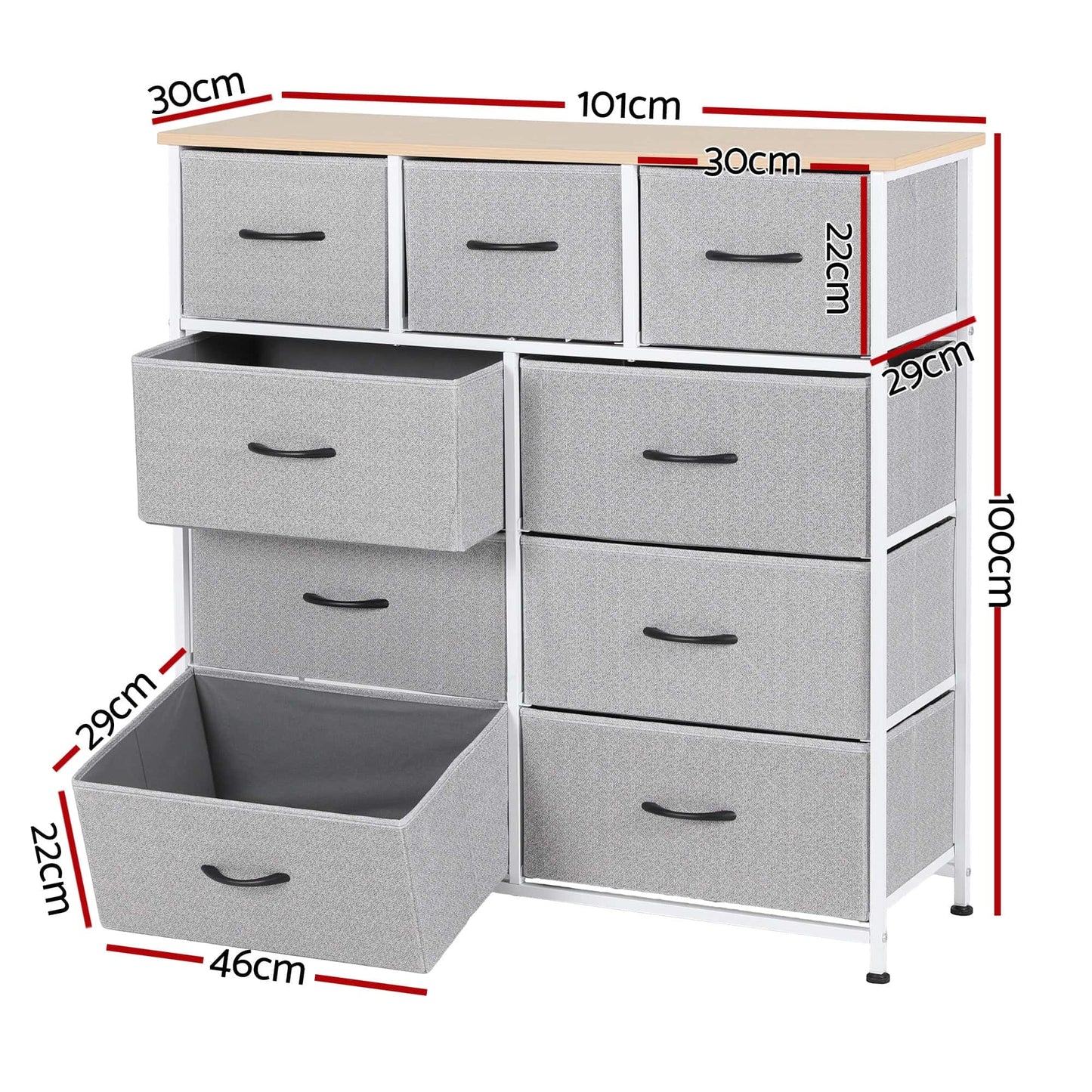 Best Chest of 9 Drawers Storage Dresser Tallboy Light Grey | Buy Online at Furniture Things Australia