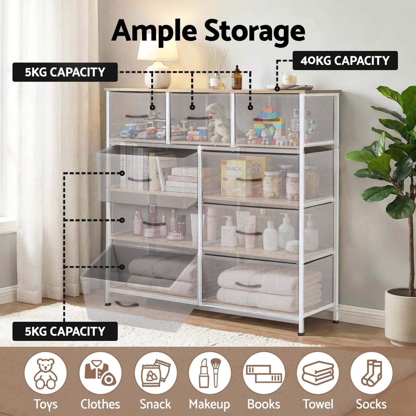 Best Chest of 9 Drawers Storage Dresser Tallboy Light Grey | Buy Online at Furniture Things Australia