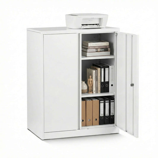 Best Steel Locker Cabinet Filing Mental Storage 3-Point Lock Adjustable Shelves White | Buy Online at Furniture Things A