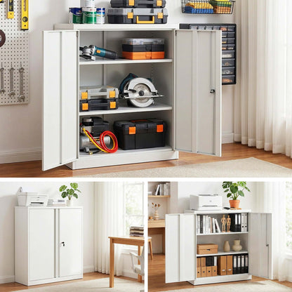Best Steel Locker Cabinet Filing Mental Storage 3-Point Lock Adjustable Shelves White | Buy Online at Furniture Things A