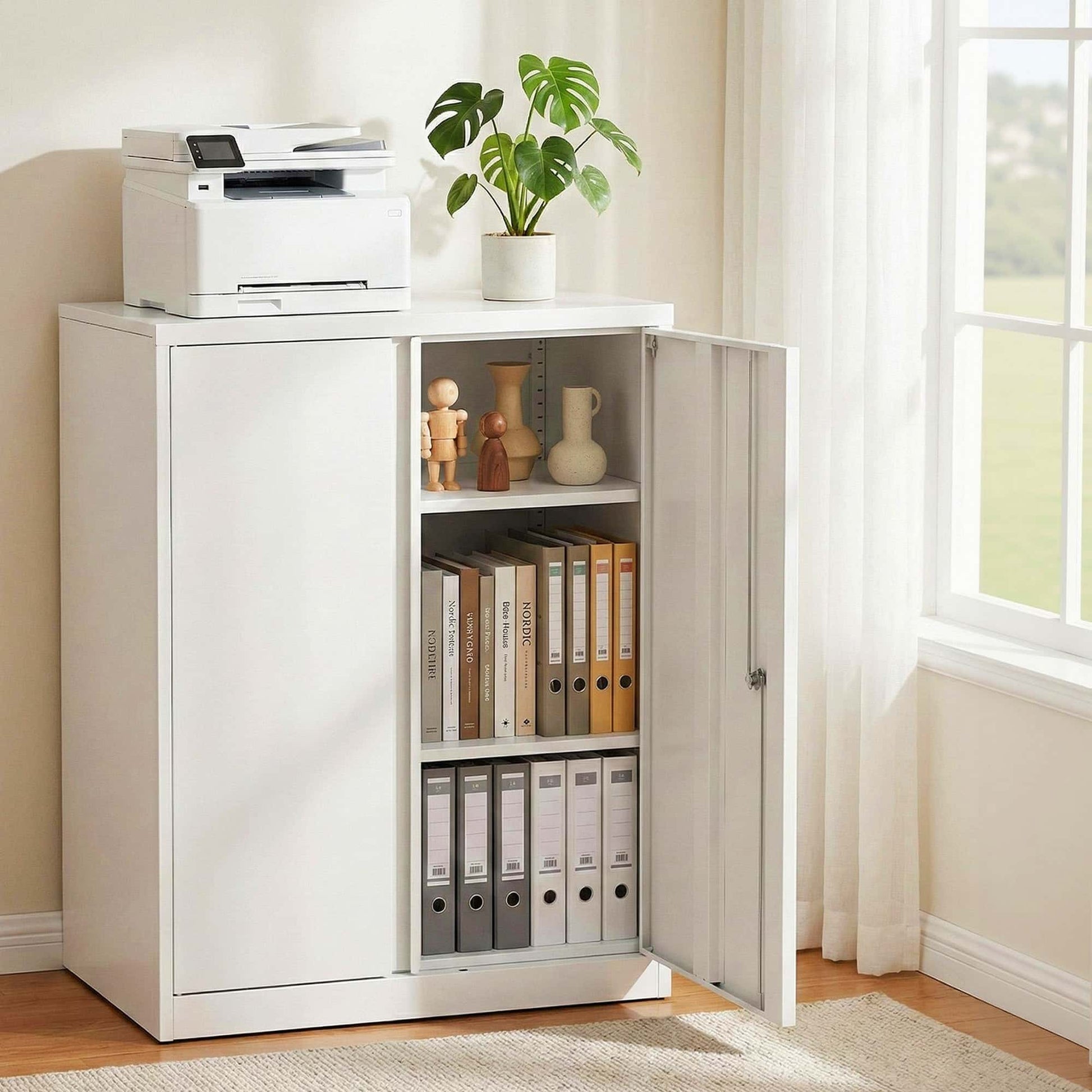 Best Steel Locker Cabinet Filing Mental Storage 3-Point Lock Adjustable Shelves White | Buy Online at Furniture Things A