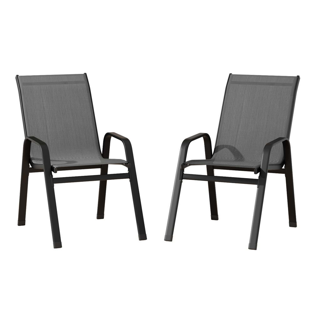 2PC Outdoor Dining Chairs Stackable Lounge Chair Patio Furniture Grey