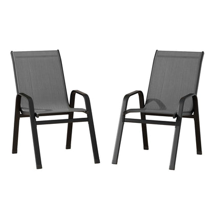 2PC Outdoor Dining Chairs Stackable Lounge Chair Patio Furniture Grey