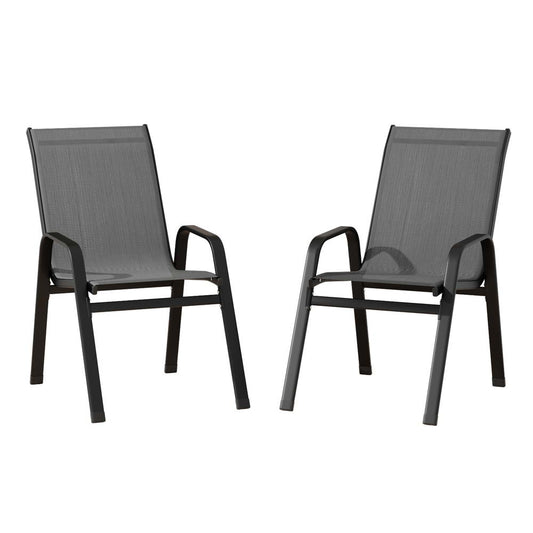 2PC Outdoor Dining Chairs Stackable Lounge Chair Patio Furniture Grey