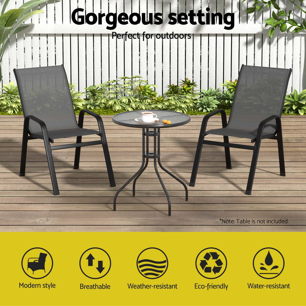 2PC Outdoor Dining Chairs Stackable Lounge Chair Patio Furniture Grey