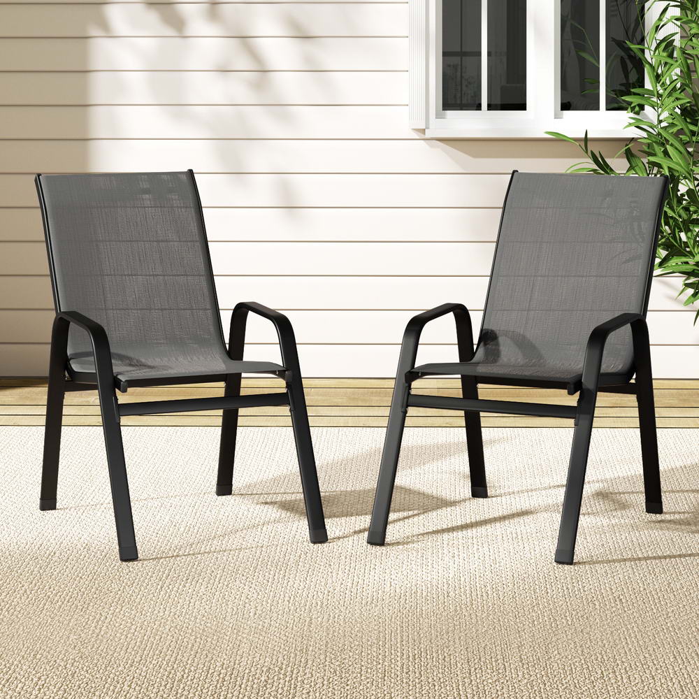 2PC Outdoor Dining Chairs Stackable Lounge Chair Patio Furniture Grey