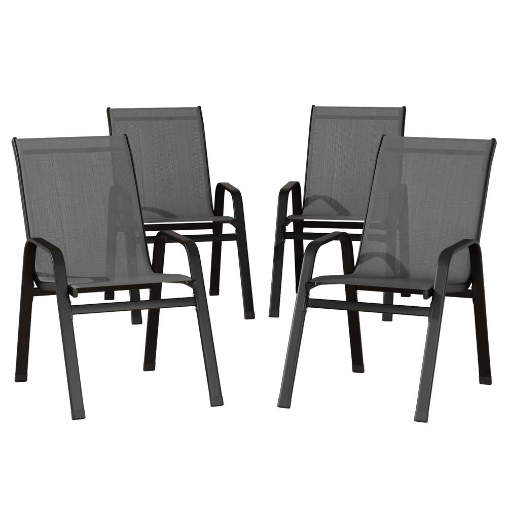 4PC Outdoor Dining Chairs Stackable Lounge Chair Patio Furniture Grey