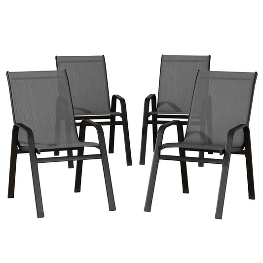 4PC Outdoor Dining Chairs Stackable Lounge Chair Patio Furniture Grey