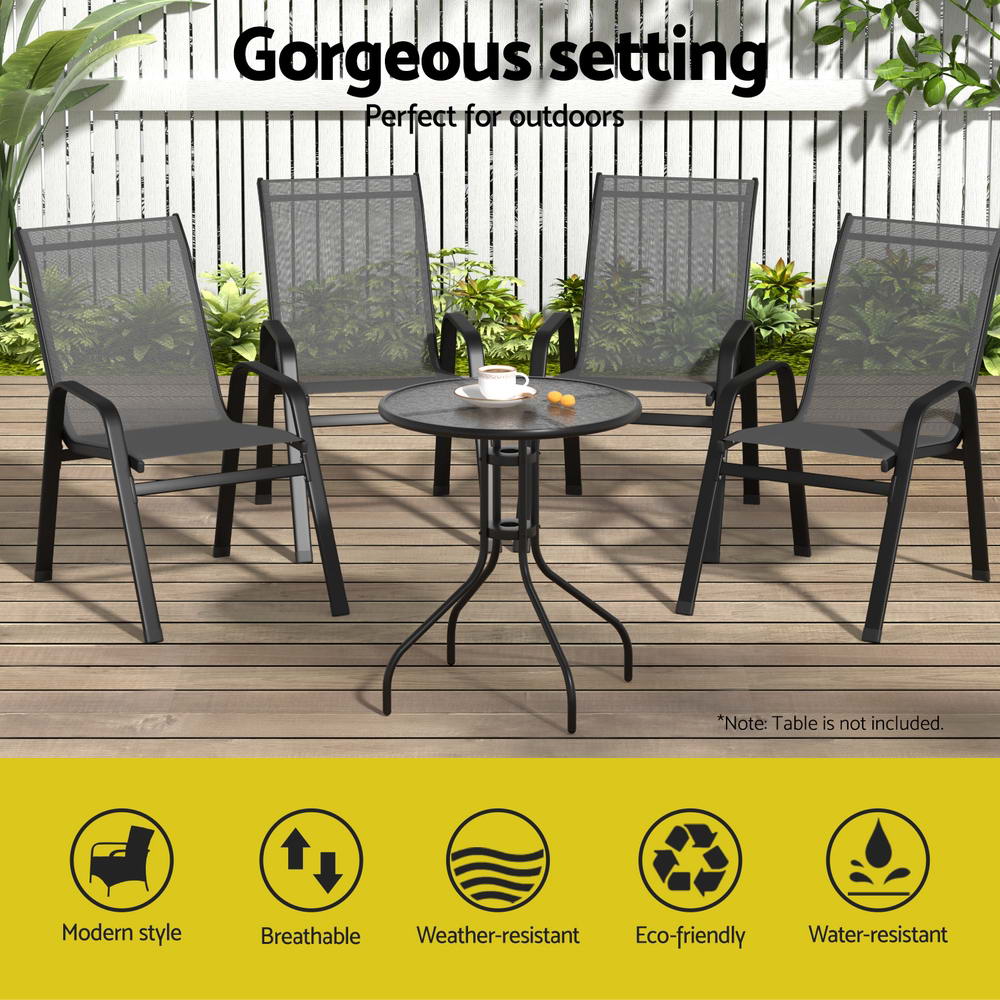4PC Outdoor Dining Chairs Stackable Lounge Chair Patio Furniture Grey