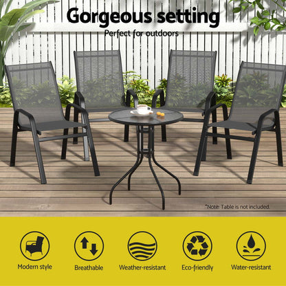 4PC Outdoor Dining Chairs Stackable Lounge Chair Patio Furniture Grey