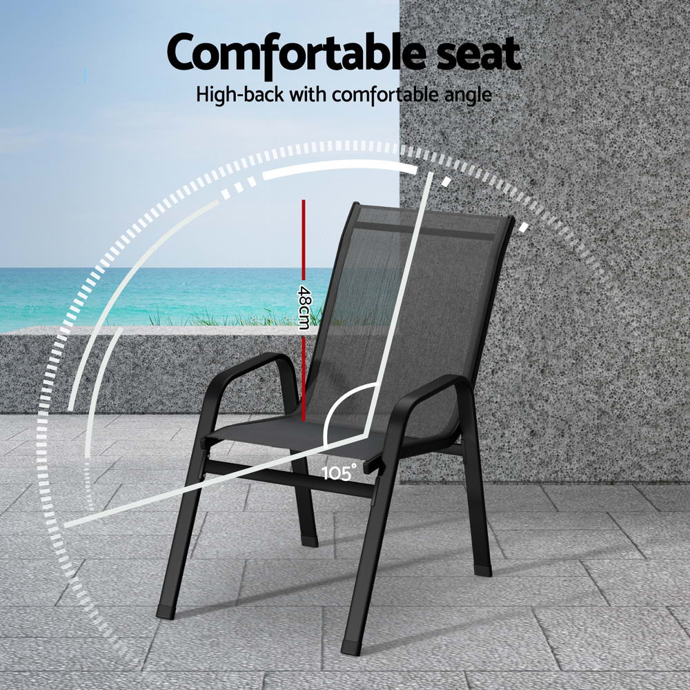 4PC Outdoor Dining Chairs Stackable Lounge Chair Patio Furniture Grey