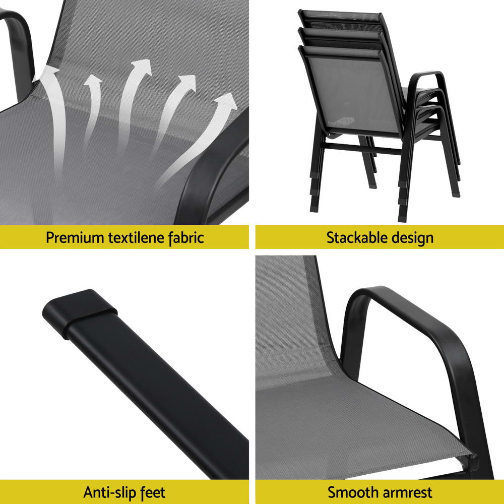 4PC Outdoor Dining Chairs Stackable Lounge Chair Patio Furniture Grey