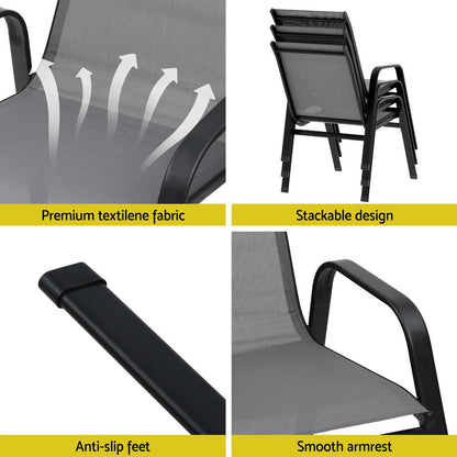 4PC Outdoor Dining Chairs Stackable Lounge Chair Patio Furniture Grey