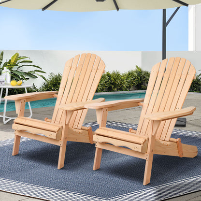 Outdoor Chairs Wooden Beach Chair Patio Furniture Garden Natural Set of 2