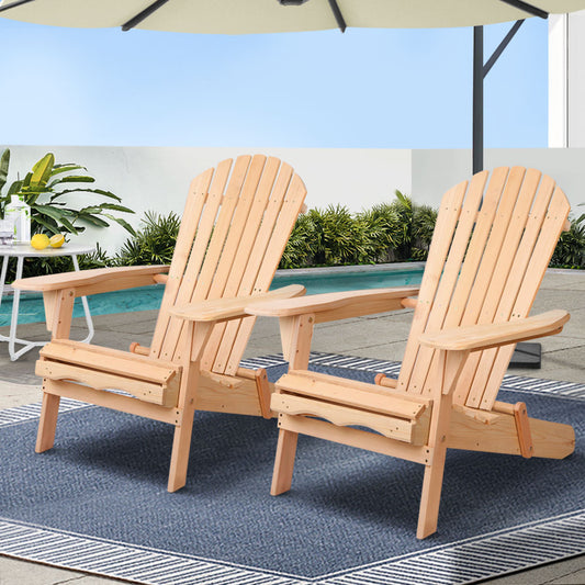 Outdoor Chairs Wooden Beach Chair Patio Furniture Garden Natural Set of 2