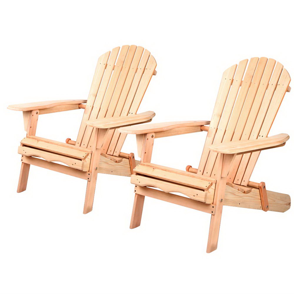 Outdoor Chairs Wooden Beach Chair Patio Furniture Garden Natural Set of 2