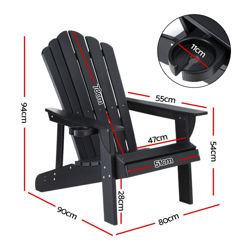 Outdoor Chairs HDPE Adirondack Beach Chair Sun Lounge Patio Furniture Garden Black