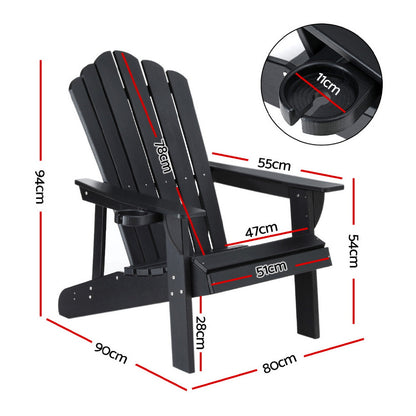 Outdoor Chairs HDPE Adirondack Beach Chair Sun Lounge Patio Furniture Garden Black