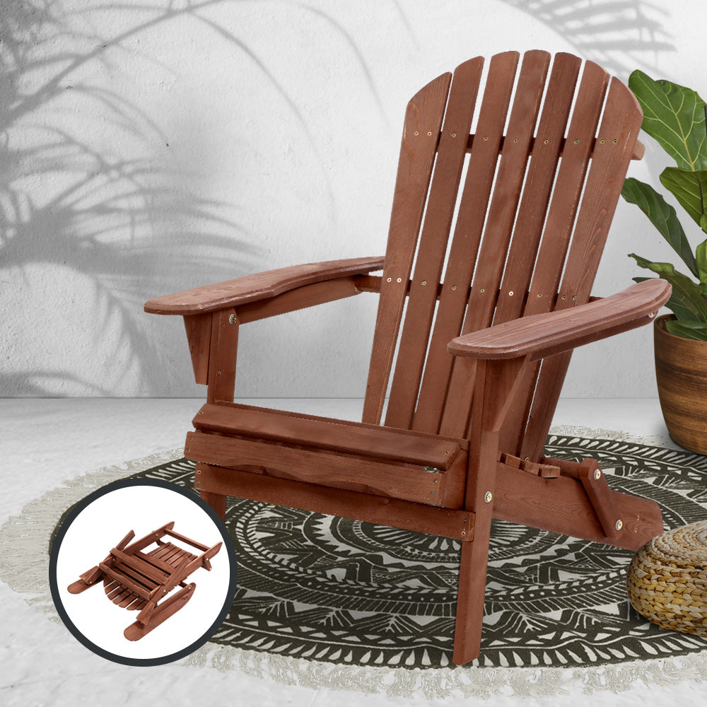 Outdoor Chairs Wooden Foldable Beach Chair Patio Furniture Brown