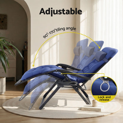 Sun Lounge Lounger Folding Camping Zero Gravity Chair Outdoor Furniture XL Blue