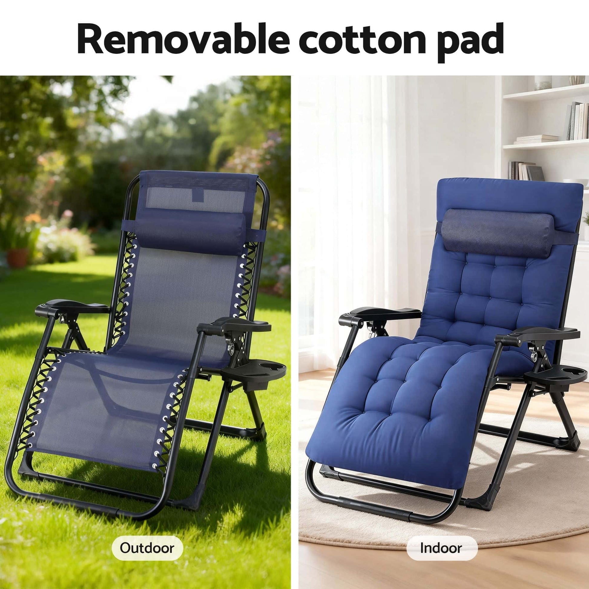 Best Sun Lounge Lounger Folding Camping Zero Gravity Chair Outdoor Furniture XL Blue | Buy Online at Furniture Things Au