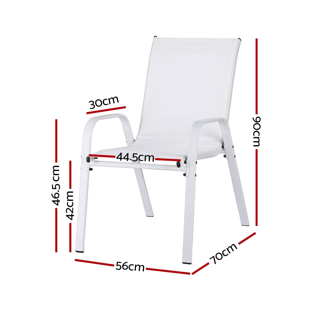2PC Outdoor Dining Chairs Stackable Lounge Chair Patio Furniture White
