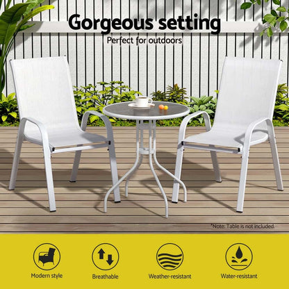 Best 2PC Outdoor Dining Chairs Stackable Lounge Chair Patio Furniture White | Buy Online at Furniture Things Australia