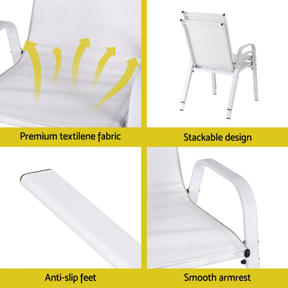 2PC Outdoor Dining Chairs Stackable Lounge Chair Patio Furniture White