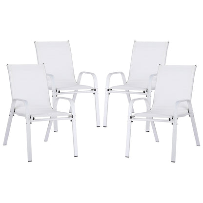 4PC Outdoor Dining Chairs Stackable Lounge Chair Patio Furniture White
