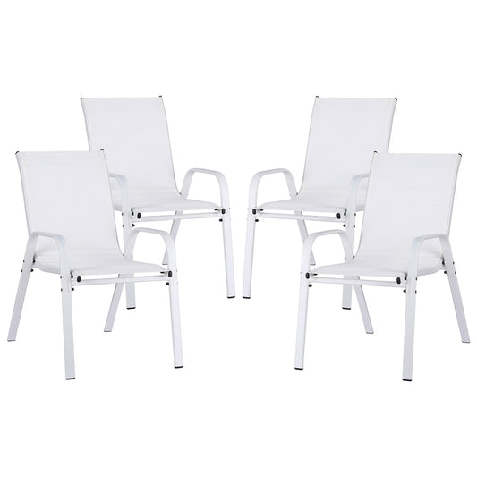 4PC Outdoor Dining Chairs Stackable Lounge Chair Patio Furniture White