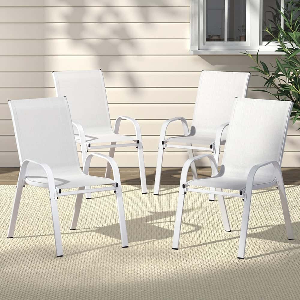 Best 4PC Outdoor Dining Chairs Stackable Lounge Chair Patio Furniture White | Buy Online at Furniture Things Australia
