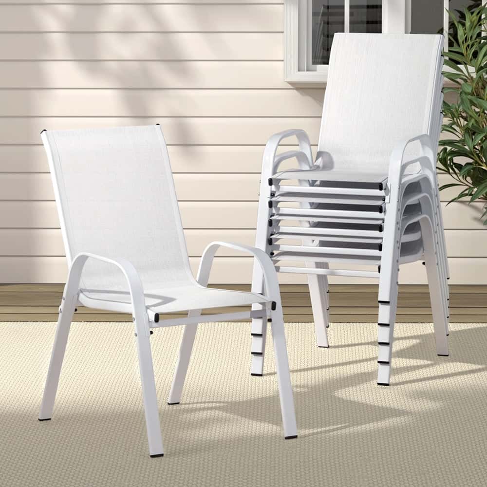 Best 6PC Outdoor Dining Chairs Stackable Lounge Chair Patio Furniture White | Buy Online at Furniture Things Australia