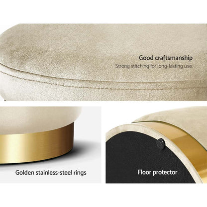 Best Ottoman Storage Foot Stool Round Velvet Cream | Buy Online at Furniture Things Australia