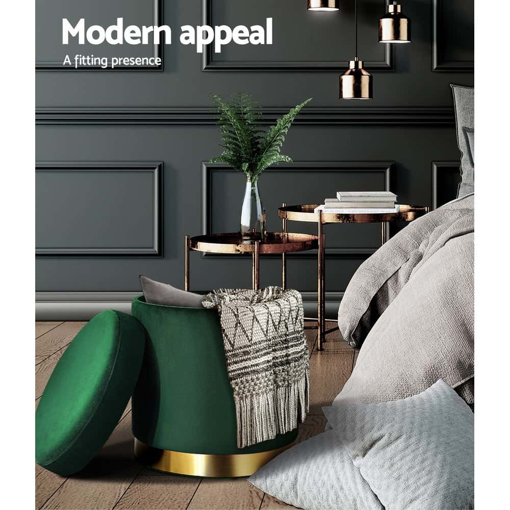 Best Ottoman Storage Foot Stool Round Velvet Green | Buy Online at Furniture Things Australia