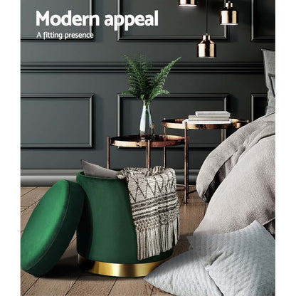 Best Ottoman Storage Foot Stool Round Velvet Green | Buy Online at Furniture Things Australia